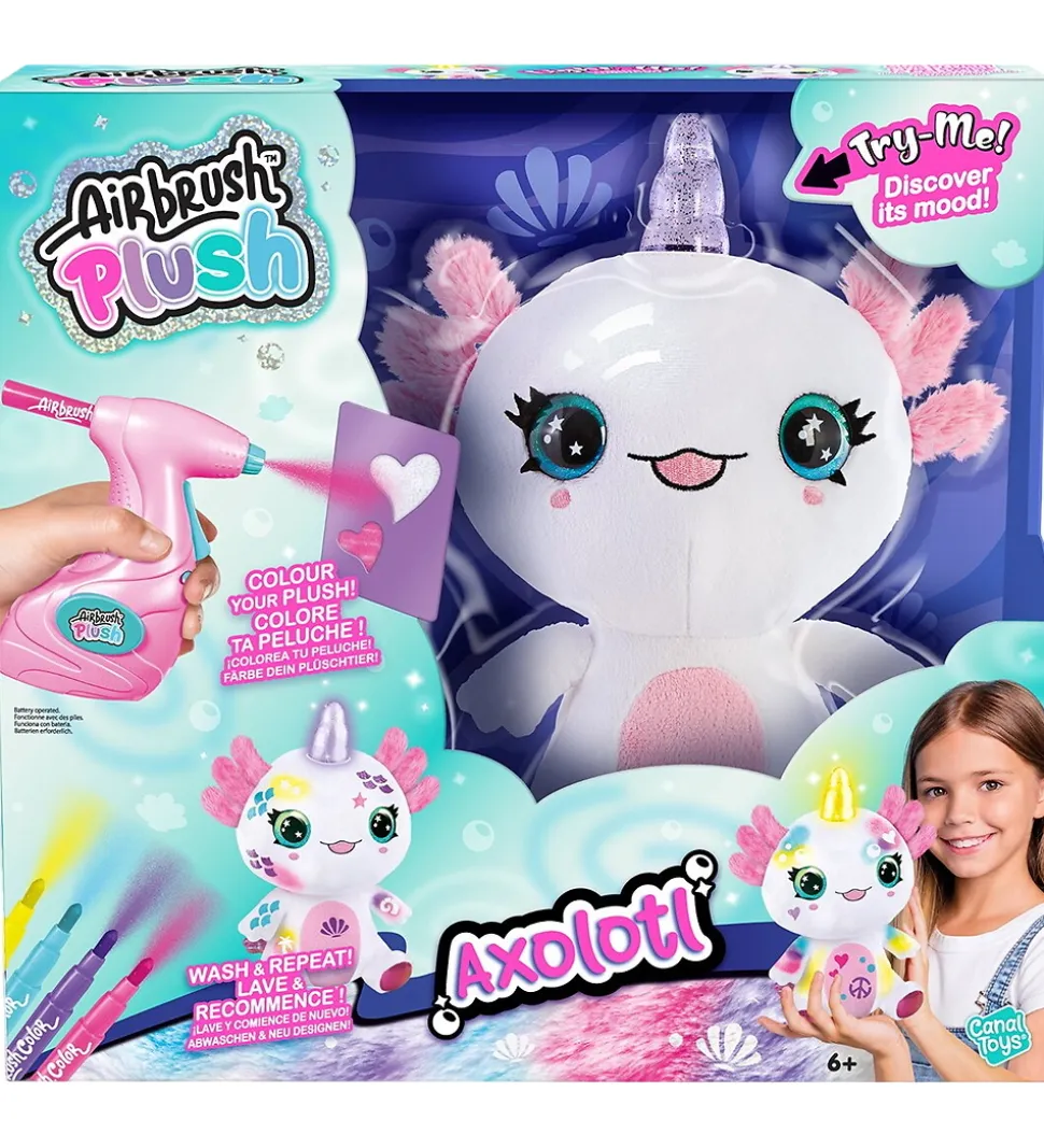 Airbrush Plush Bamse m. Lys - 27 cm - Axolotl Enhjørning