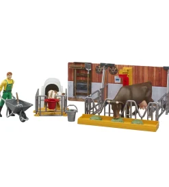 Bruder Legesæt - bworld - Stald m. Bondemand, Ko & Kalv - 62611