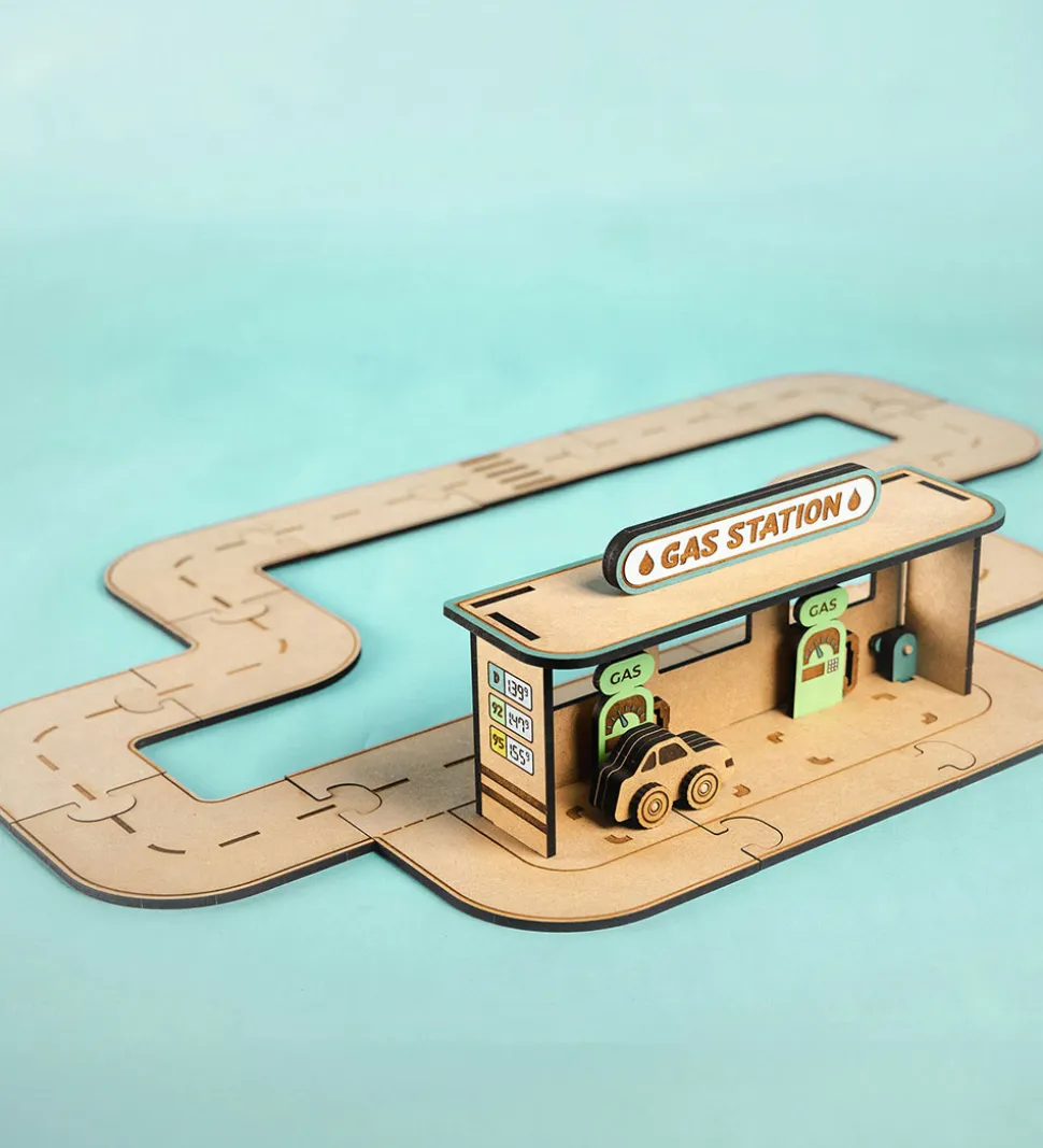 Crateit Kreasæt - Crateit Town - Træ - Tankstation - 28 Dele