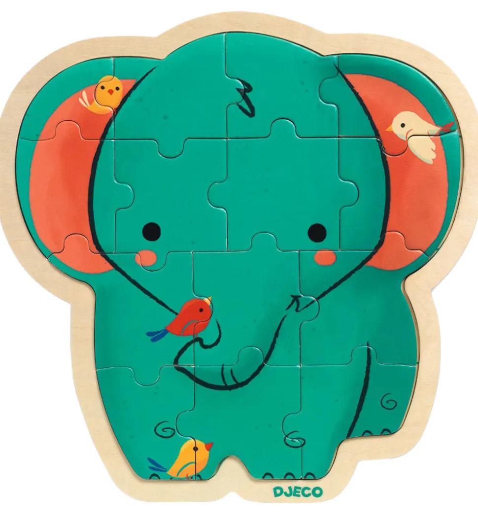 Djeco Puslespil - 16 Brikker - Træ - Elefant