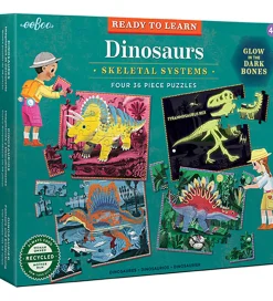 Eeboo Puslespil - Lyser i Mørke - 4x36 Brikker - Dinosaurer