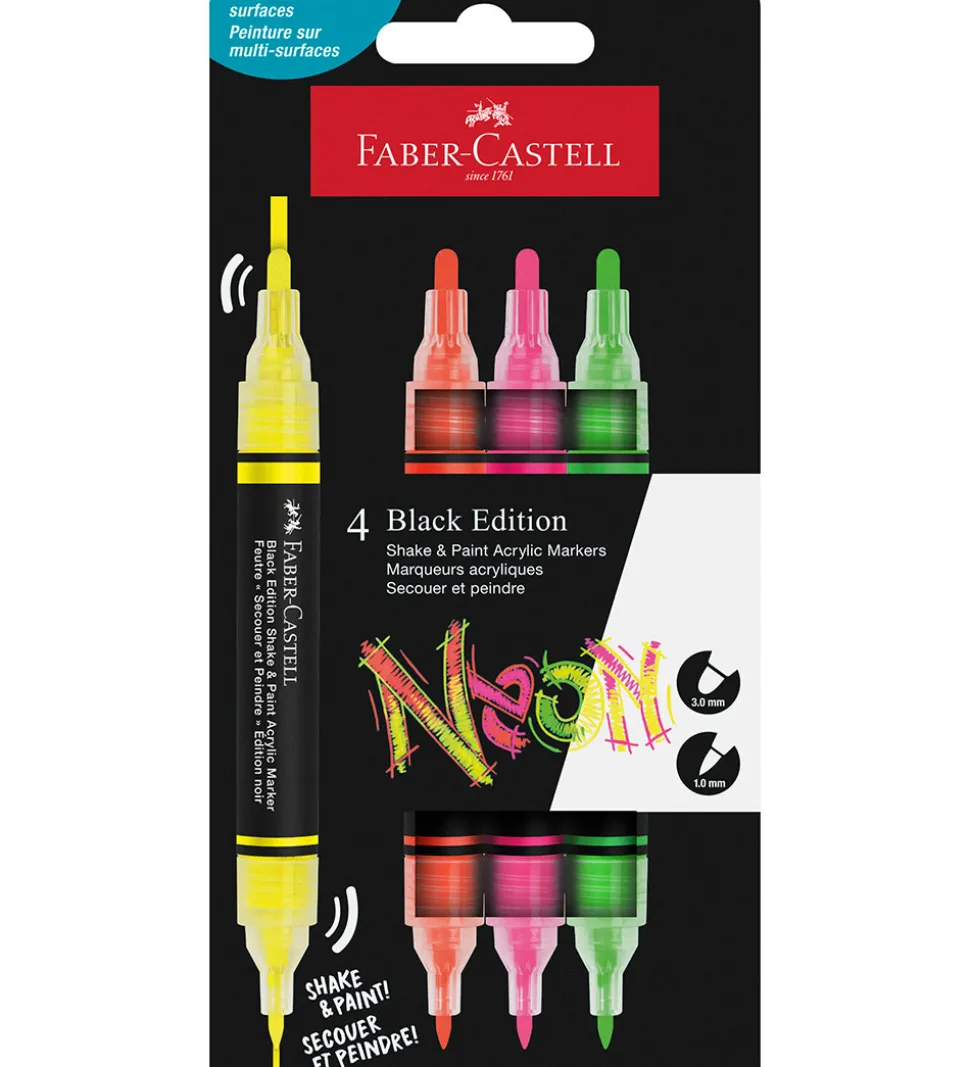 Faber-Castell Tuscher - Shake & Paint Akryl - 4 Stk. - Neon