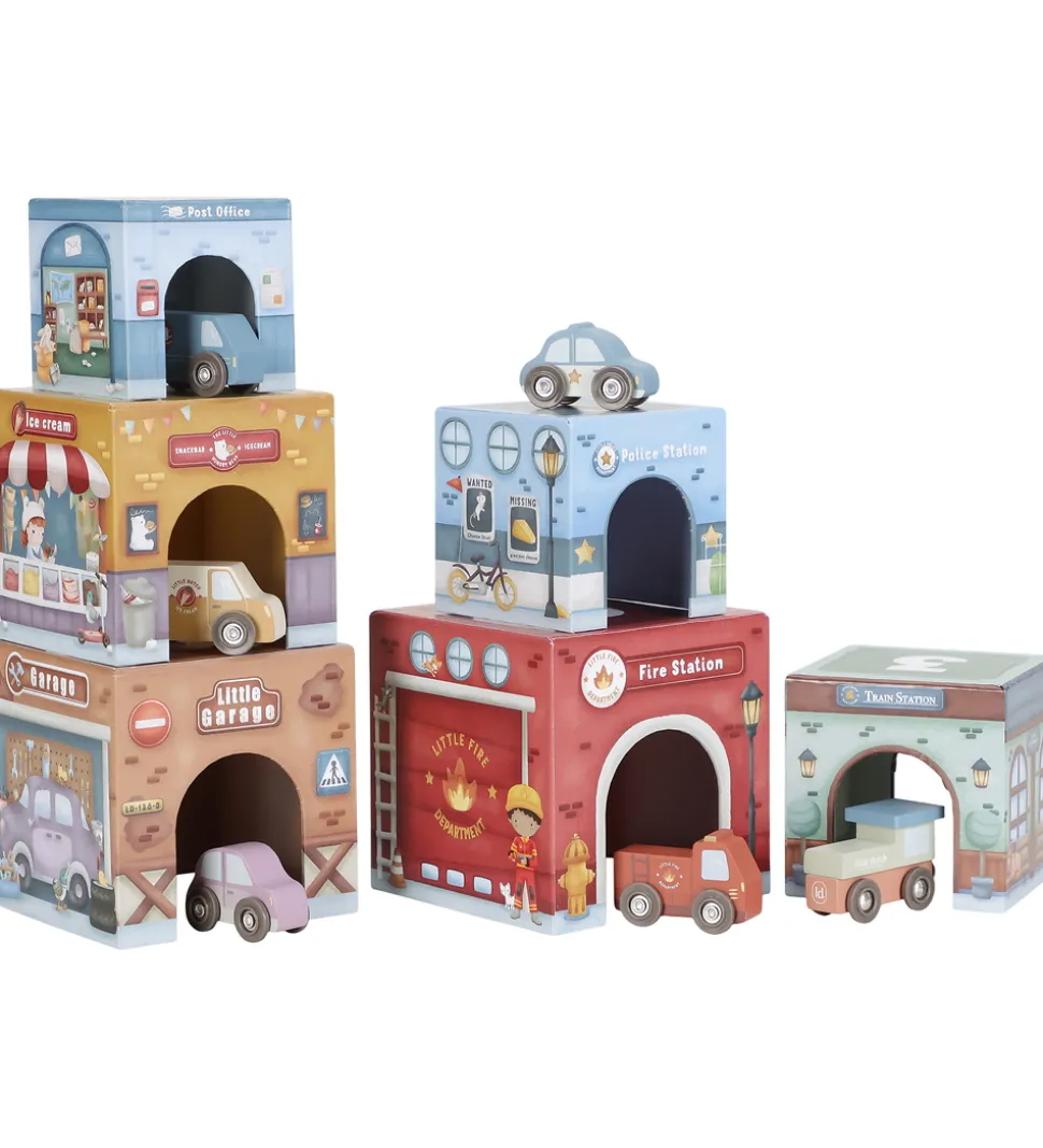 Little Dutch Stablekasser m. 6 Biler - Træ - Multi