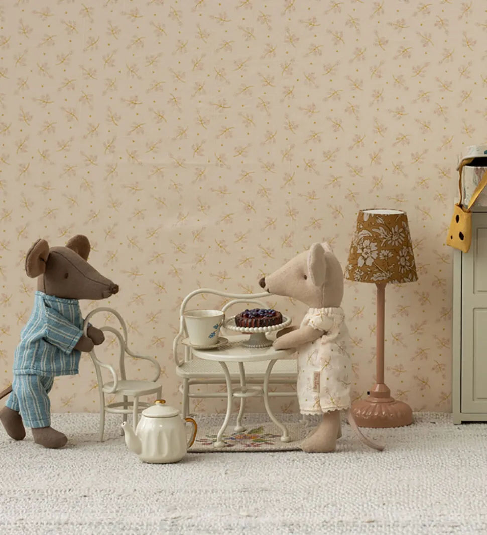 Maileg Miniature Cafesæt - Bord med Stol og Bænk - Mus - Hvid