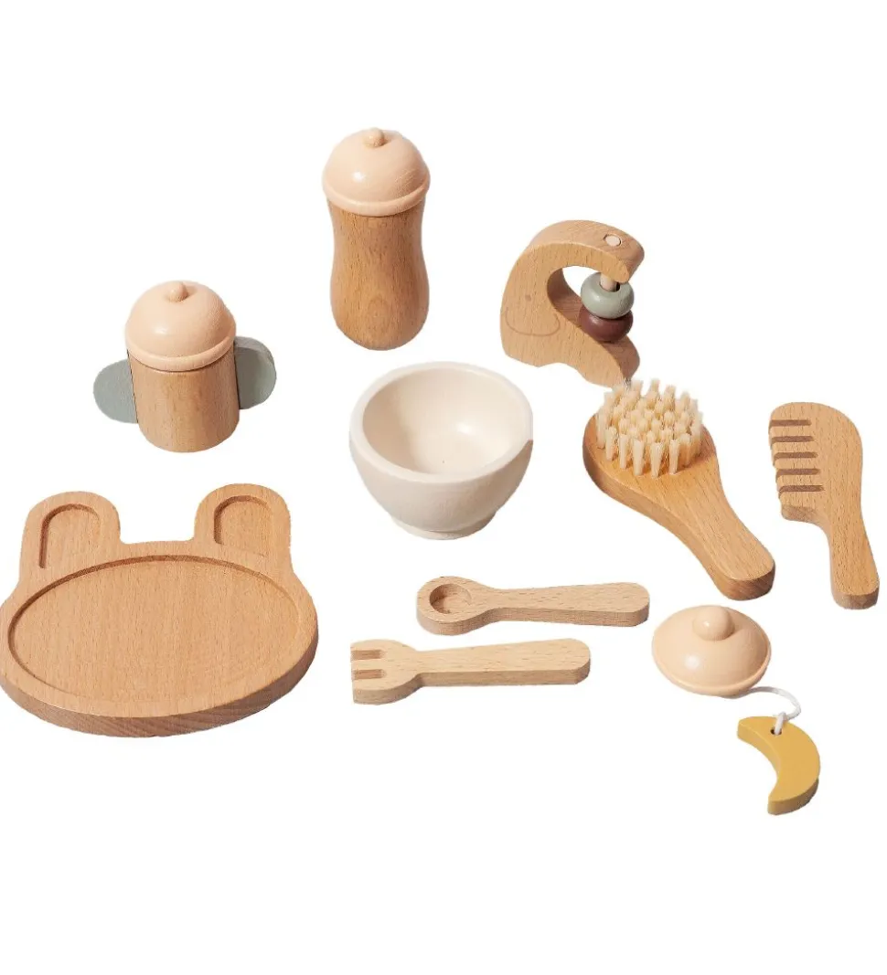 Petit Monkey Dukkespisesæt - 10 Dele - Træ