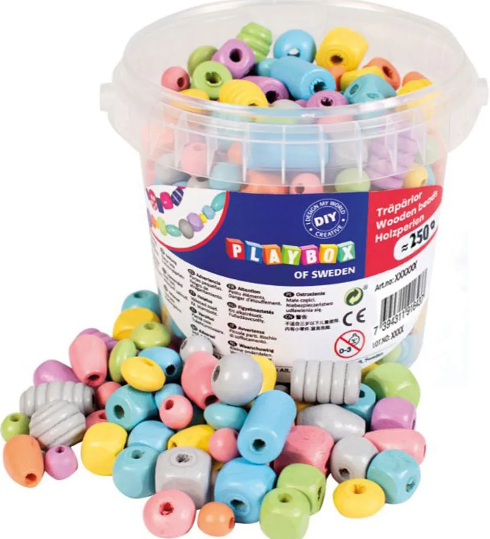 Playbox Træperler - 250 g - Multifarvet