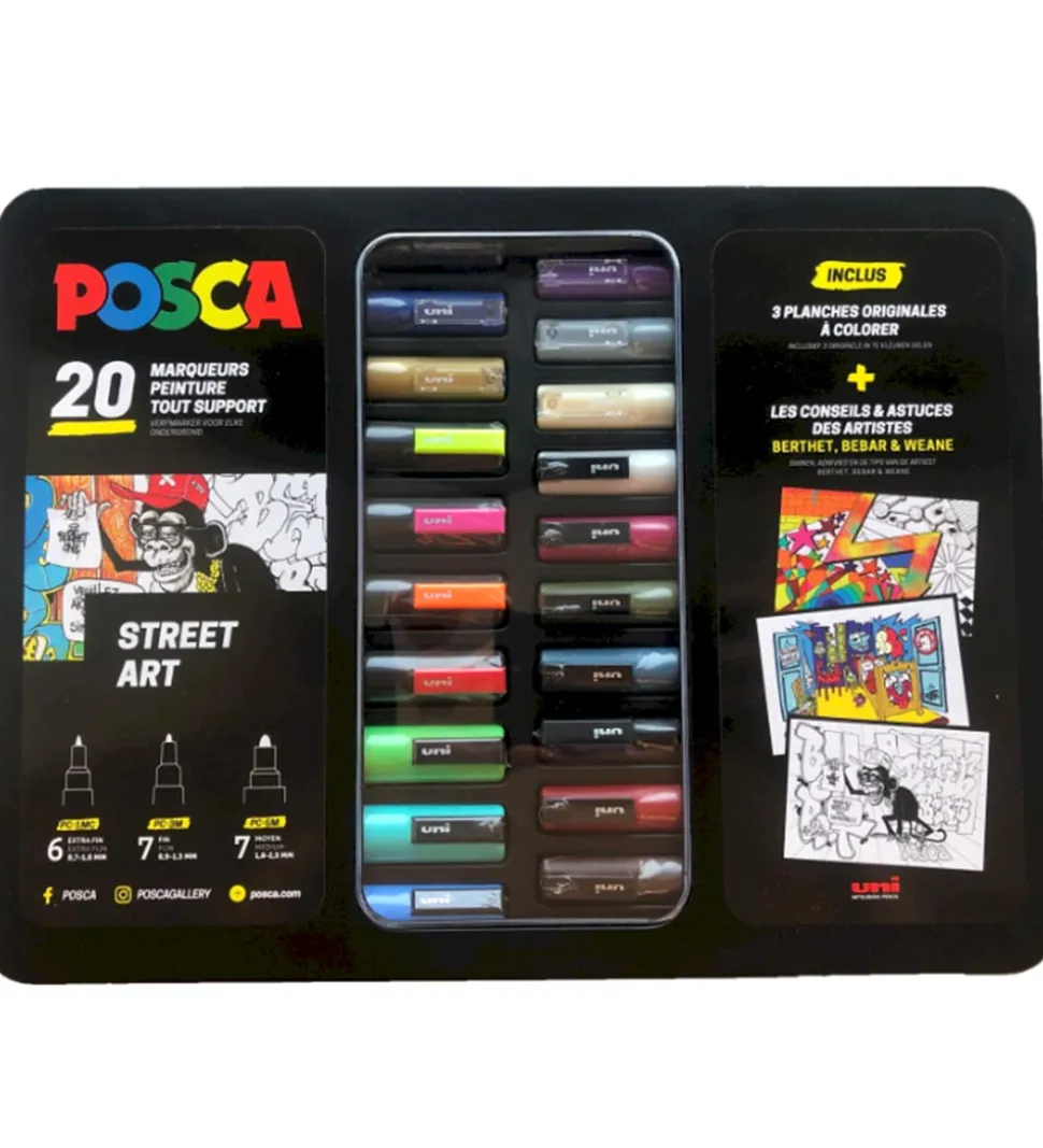 Posca Tuscher m. Metalkasse - 20 stk - Street Art