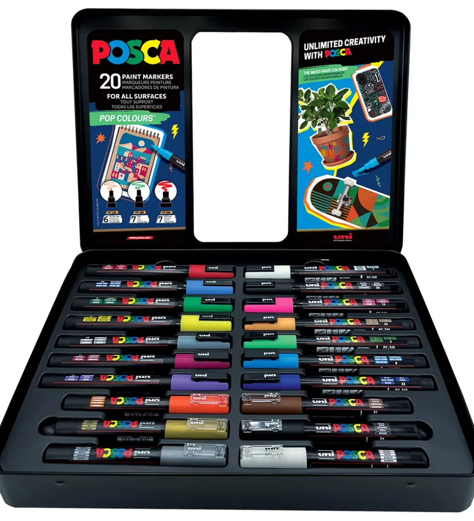 Posca Tuscher m. Metalkasse - 20 stk - POP Colours