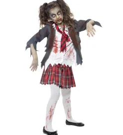 Smiffys Udklædning - Zombie School Girl - Grå/Hvid/Rød