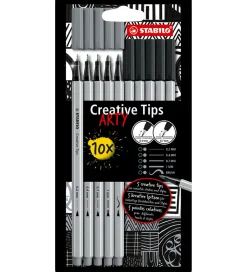 Stabilo Tuscher - Creative Tips Arty - 10 stk. - Sort/Grå